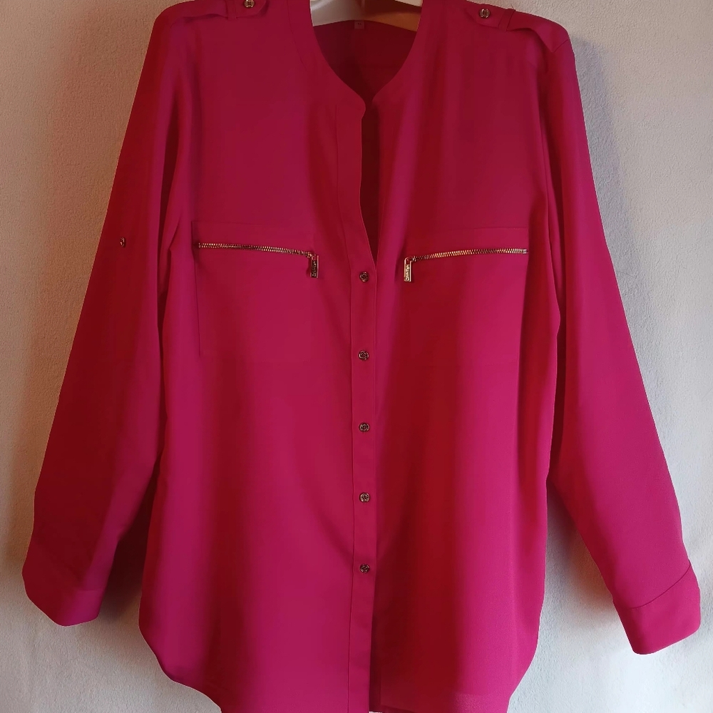 Calvin Klein Hot Pink Button Up Blouse Women's XL